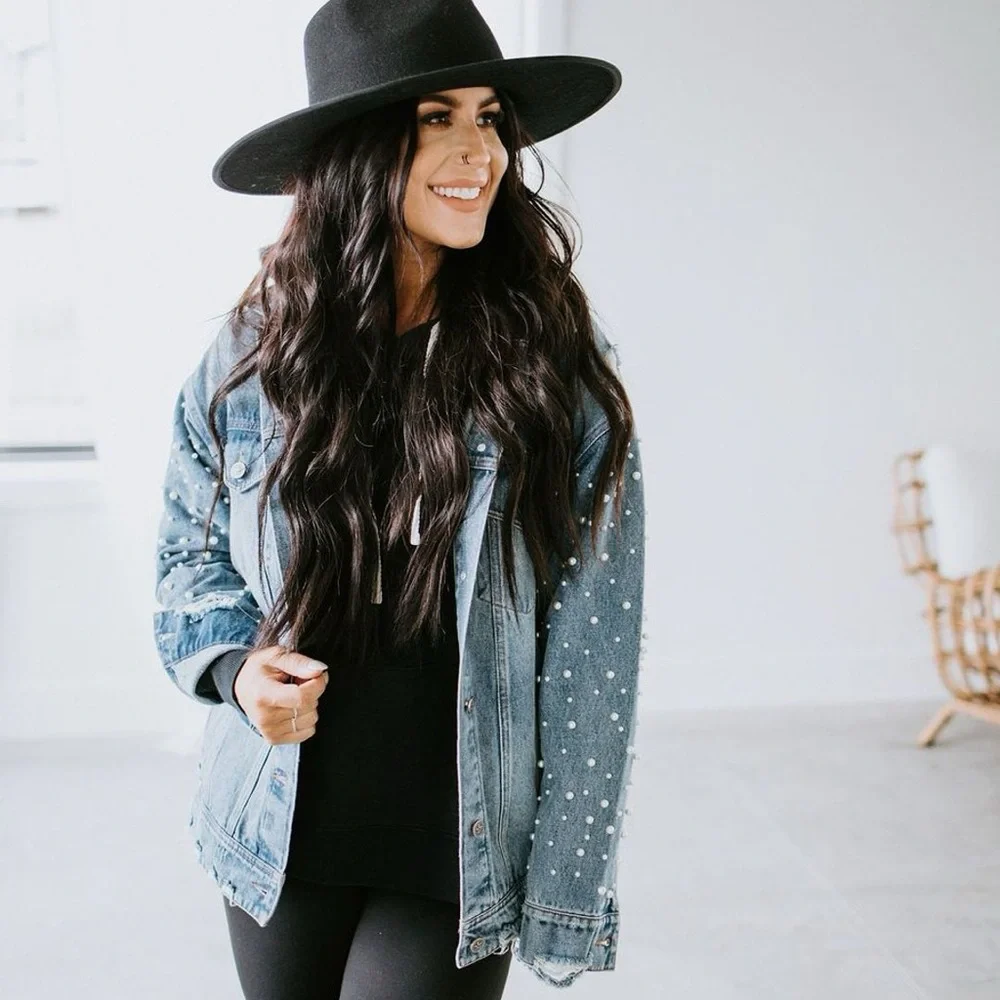 Chelsea DeBoer Black Penny Pearl Distressed Jacket with Pockets - Picture 2 of 9